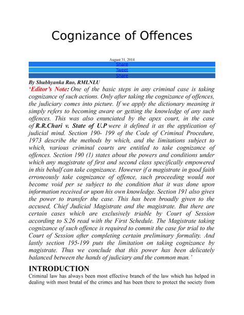 Cognizance of Offences short summary - Cognizance of Offences August 31 ...