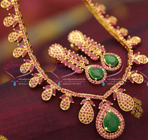 NL2397 Floral Design Ruby Emerald Traditional Necklace South Indian ...