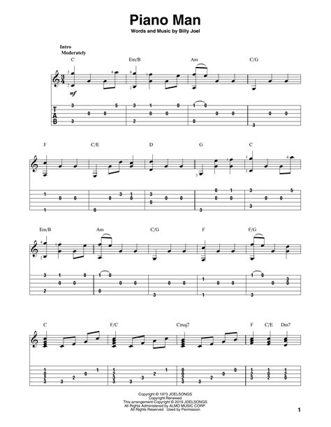 Piano Man Chords Guitar