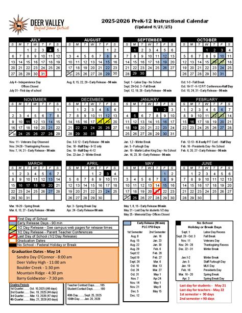 Deer Valley School District Calendar 2025-2026 | DVUSD Holidays
