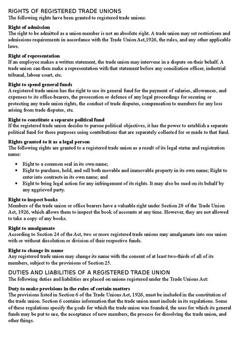 Rights of registered trade unions - RIGHTS OF REGISTERED TRADE UNIONS ...