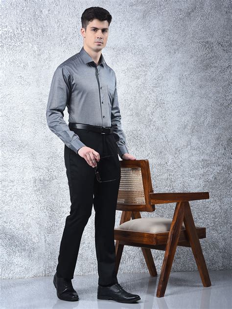 COBB DARK GREY SELF-DESIGN FORMAL SHIRT – Cobbitalyofficial