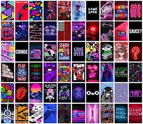 Thepaper9store Neon Gaming Collage Kit Self Adhesive Wall Posters for ...