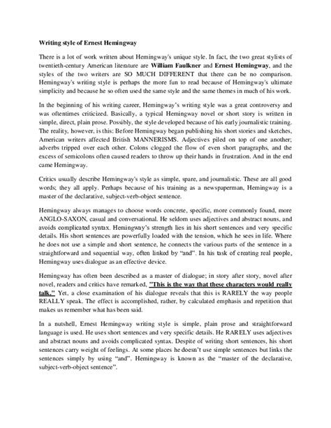 Image result for Hemingway Writing Example