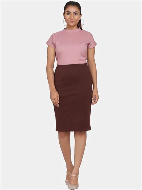 Stretch Pencil Skirt - Chocolate Brown