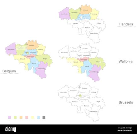 Map of Belgium divided to administrative divisions, Flanders Wallonia and Brussels vector Stock ...