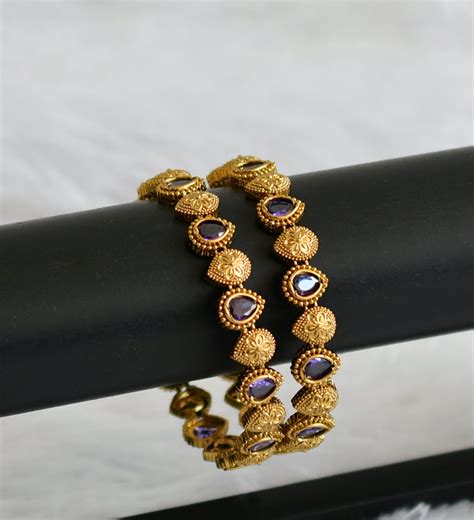 Antique gold tone purple thilak stone bangles(2.6) dj-50900 – dreamjwell