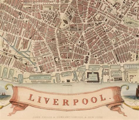 Old Colour Map of Liverpool by Tallis & Rapkin, 1851 - Docks, Mersey ...