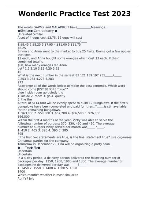 Wonderlic Practice Test 2023 - Wonderlic - Stuvia US