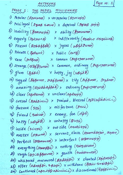 10 th english Antonyms for all lessons - Kalvisiragukal Plus