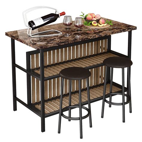 furlinkhm 3 Piece Bar Table Set with Storage, Kitchen Island with ...
