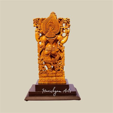 11" Saraswati Wooden Sculpture for Temple – Dancing Goddess Saraswati