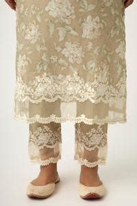 Buy Brown 100% Cotton Floral Print V Neck Emaya Kurta Pant Set For ...