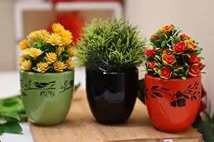Lyallpur Stores Round Ceramic Planter - Small (Black Orange & Green ...