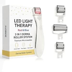SKINROTH 3-in-1 Titanium Derma Roller Skin Care Kit | Red & Blue Light ...