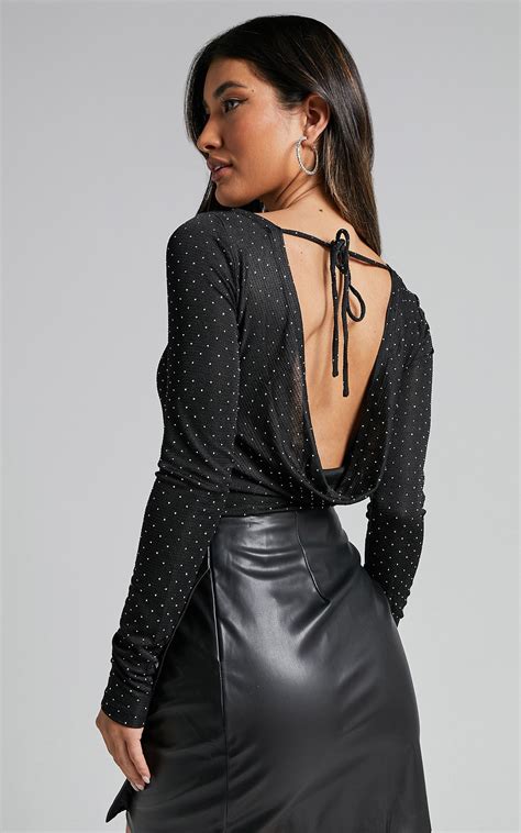 Skyler Top - Long Sleeve Cowl Back in Black and Silver | Long sleeve ...