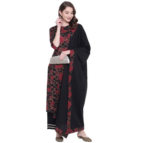 Buy Khushal K Women's Cotton Printed Kurta With Palazzo Dupatta Set ...