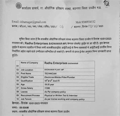 ITI Jobs Vacancies in Radha Enterprises Badnawar, Madhya Pradesh ...