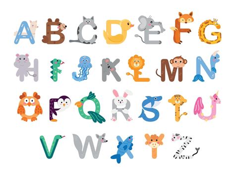 Zoo alphabet. Animal alphabet. Letters from A to Z. Cartoon cute animals isolated on white ...