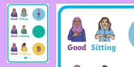 Good Sitting Rules Display Poster Welsh (teacher made)