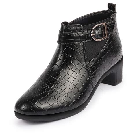 Buy FAUSTO FST KI-255 BLACK-36 Women's Black Flared Heel Mid Top ...