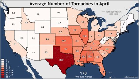 Annual and monthly tornado averages for each state (maps) - ustornadoes.com