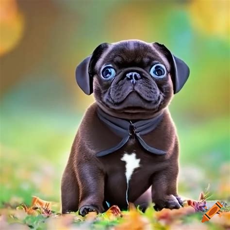 Cute black pug and brown french bulldog puppies