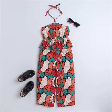 Taffykids 100% viscose Tropical printed Ring detail halter neck peplum ...