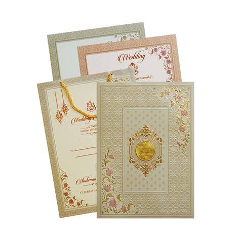 Cream Padded Embossed with Bag Wedding Invitation Card – King of Cards