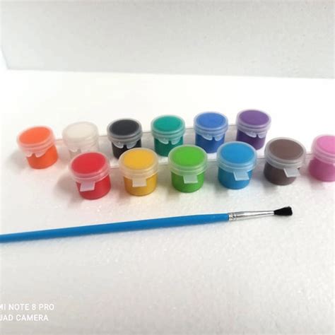 Jual cat acrylic set cat lukis canvas dan mewarnai 12 warna x 5 ml + 1 ...