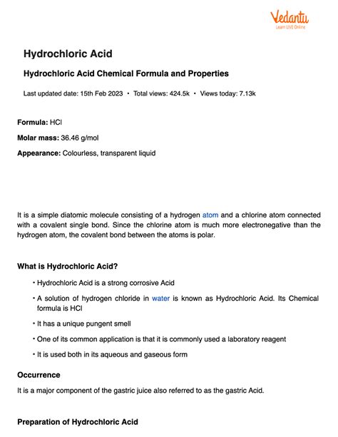 Hydrochloric Acid - Chemistry (BSC FY,SY,TY) - Studocu