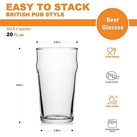 Premium 20oz Pint Glasses Set - Stylish and Stackable