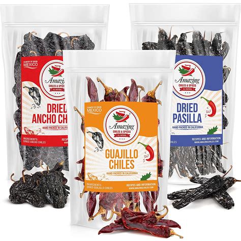 Mexican Dried Chili Peppers Variety Pack - Ancho, Guajillo, Pasilla ...