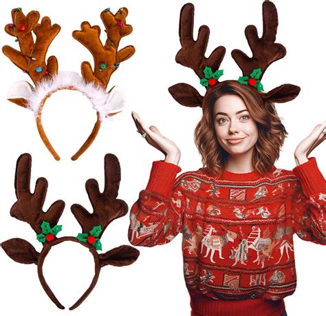 Amazon.com: MCPINKY 2PCS Reindeer Antlers Headbands, Deer Antlers ...