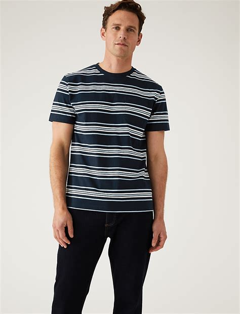 Buy Pure Cotton Striped Heavy Weight T-Shirt at Marks & Spencer