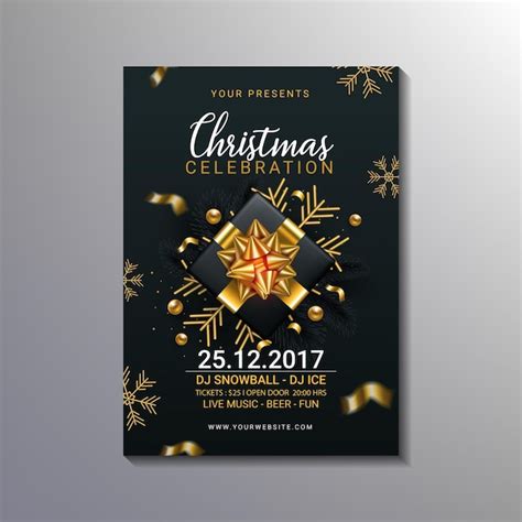 モダンなブラック クリスマス パーティー ポスター テンプレート | Premiumベクトル素材