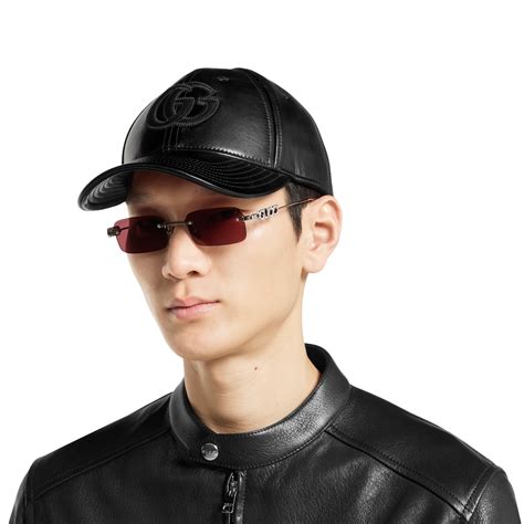 Leather baseball hat with Double G in black | GUCCI® ZA