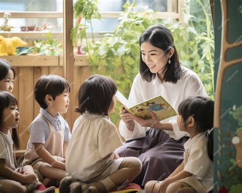 Teacher reading a book to preschool children in a classroom setting | Premium AI-generated image