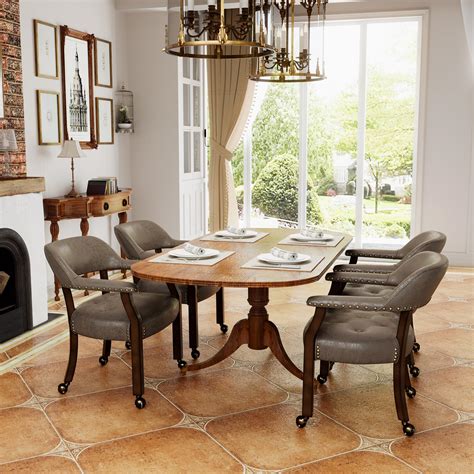 Wood Dinette Sets With Casters HOMCOM Extendable Dining Table
