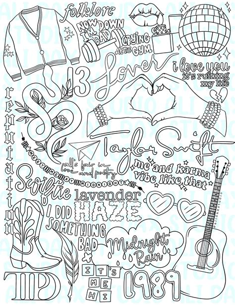 Swiftie Printable Coloring Page for All Ages, Hand Drawn, Instant ...