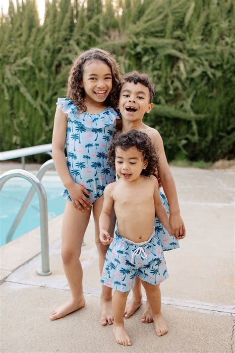 Matching Family Swimsuits - Blue Palm - Tiny Tots Kids