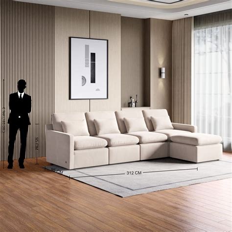 Buy Nolan Fabric 4-Seater Sofa with Ottoman - Beige from Home Centre at ...