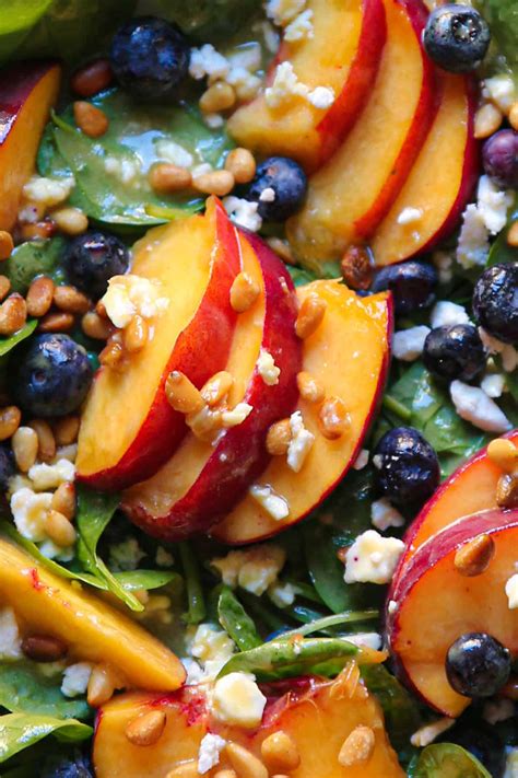 Summer Peach Salad with Spinach, Blueberries, and Feta Cheese - Julia's ...
