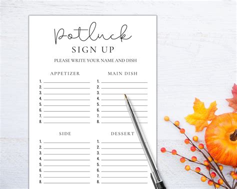 Potluck Sign up Sheet Potluck Sign up Sheet Church Potluck - Etsy Norway