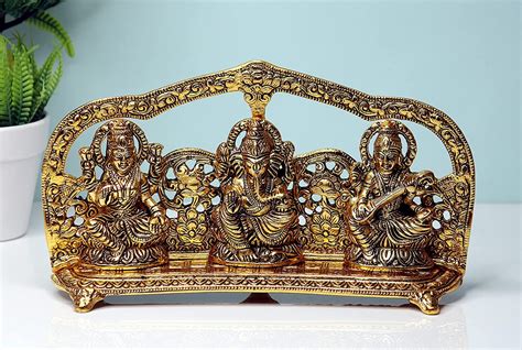 Buy SURYA DMART Golden Laxmi Ganesh Saraswati Idol Statue Spiritual ...