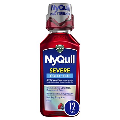 Vicks NyQuil Severe Nighttime Cold and Flu Medicine for Cough & Cold Relief, Berry, 12 fl oz ...