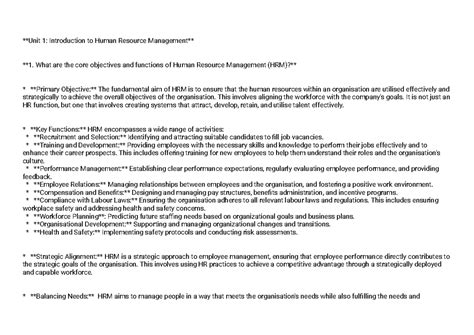 Human Resource Management Overview and Key Functions (HRM 101) - Studocu