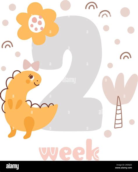 2 two week Baby girl anniversary card newborn metrics. Baby shower print with cute animal dino ...