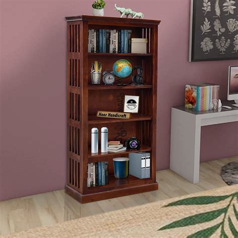 BADHEE Book Shelf Solid Wood in Pure Sheesham Wood & Plywood 5 Open ...