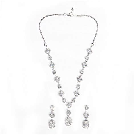 CZ Silver Plated Drop Gems Sparkling Elegance Necklace Set – VOYLLA